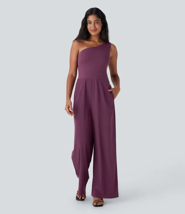 Breezeful One Shoulder Quick Dry Jumpsuit with Pockets