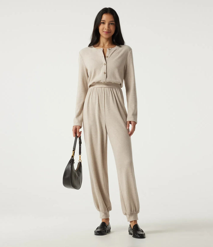 Round Neck Long Sleeve Casual Jumpsuit with Pockets -Easy Peezy Edition