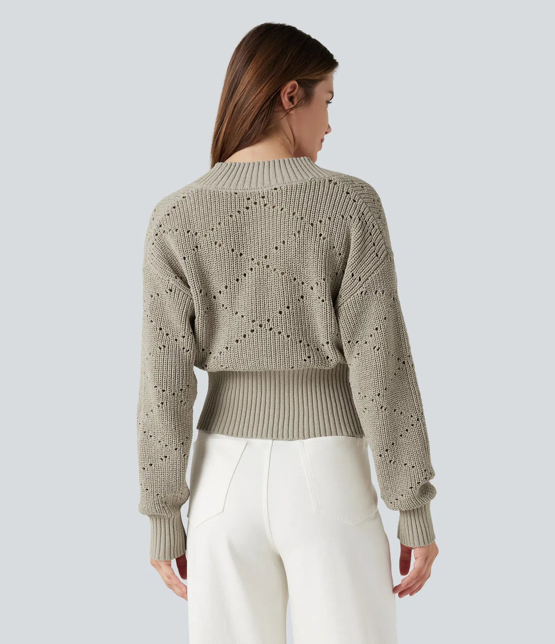 V-neck Long Sleeve Hollow Out Work Jumper