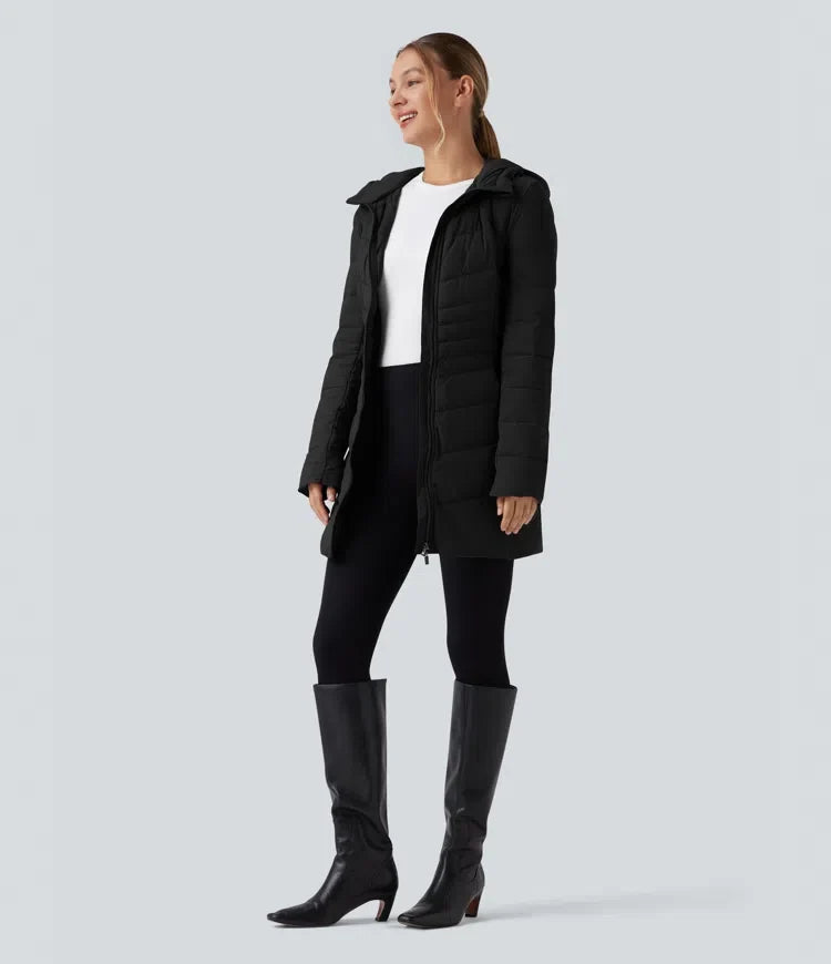 PuffFlex Hooded Longline Stretchy Casual Padded Jacket with Pockets