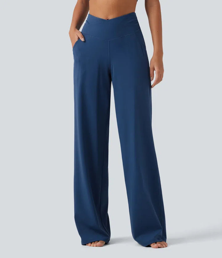 Halara UltraSculpt High Waisted Crossover Straight Leg Yoga Trousers with Pockets