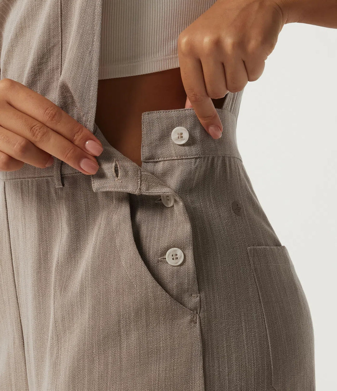 Square Neck Wide Leg Linen-Feel Casual Overalls with Pockets