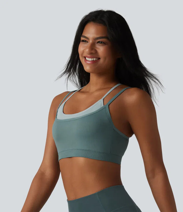 OneForm Seamless Flow Light Support colourBlock 2-in-1 Built-in Bra Yoga Sports Bra