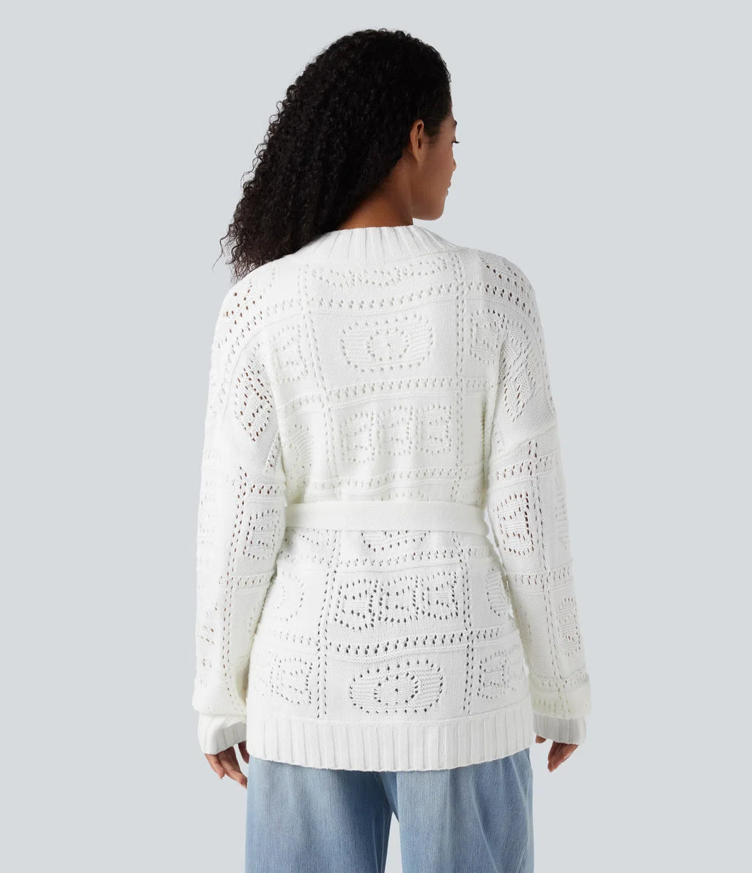 Open Front Long Sleeve Belted Jumper Knit Casual Cardigan