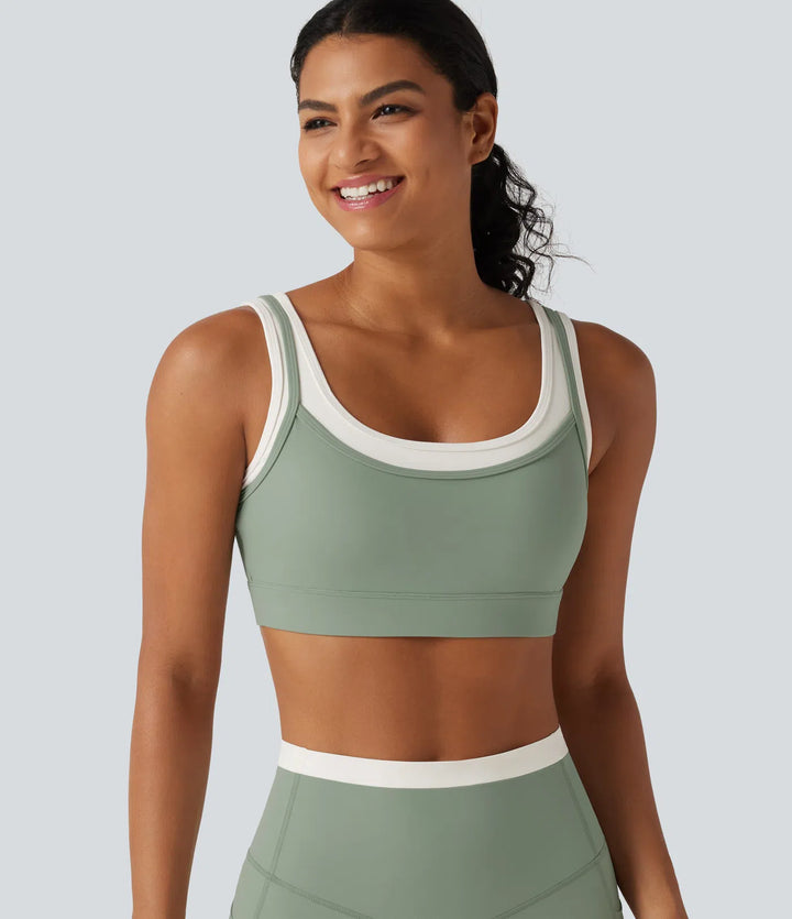 Halara UltraSculpt Medium Support U Neck Built-in Bra Twisted colourBlock Yoga Sports Bra