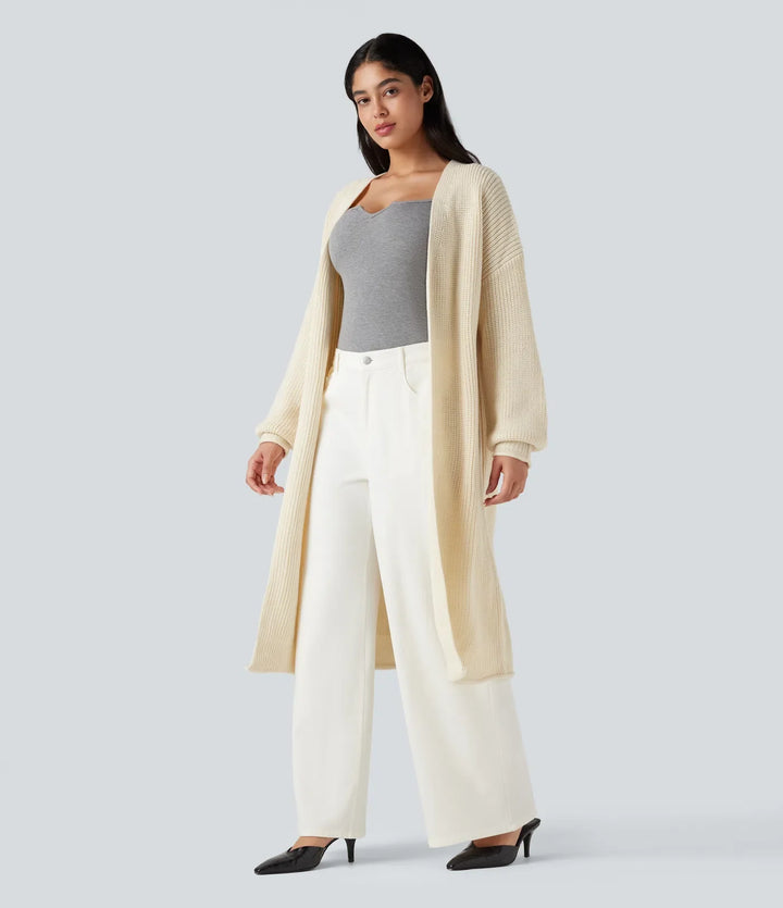 Long Sleeve Open Front Longline Jumper Knit Work Cardigan