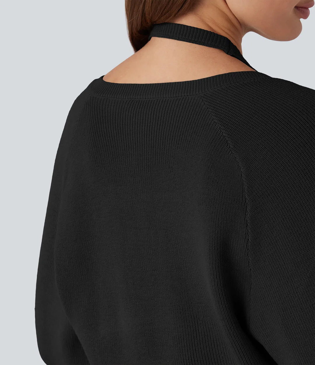 Halter Long Sleeve Wrap 2-in-1 Casual Jumper