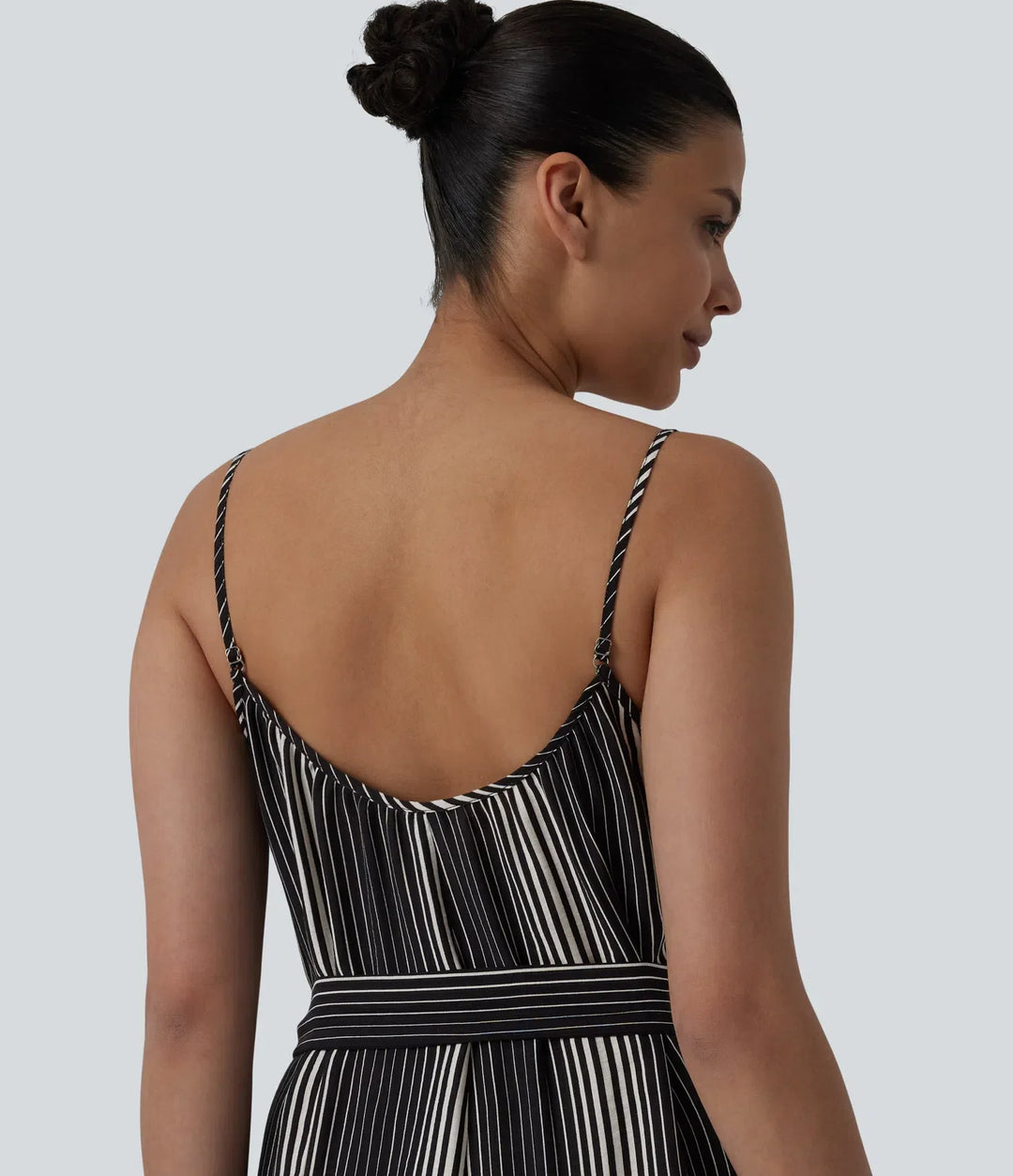 Tie Side Stripe Casual Slip Jumpsuit with Pockets