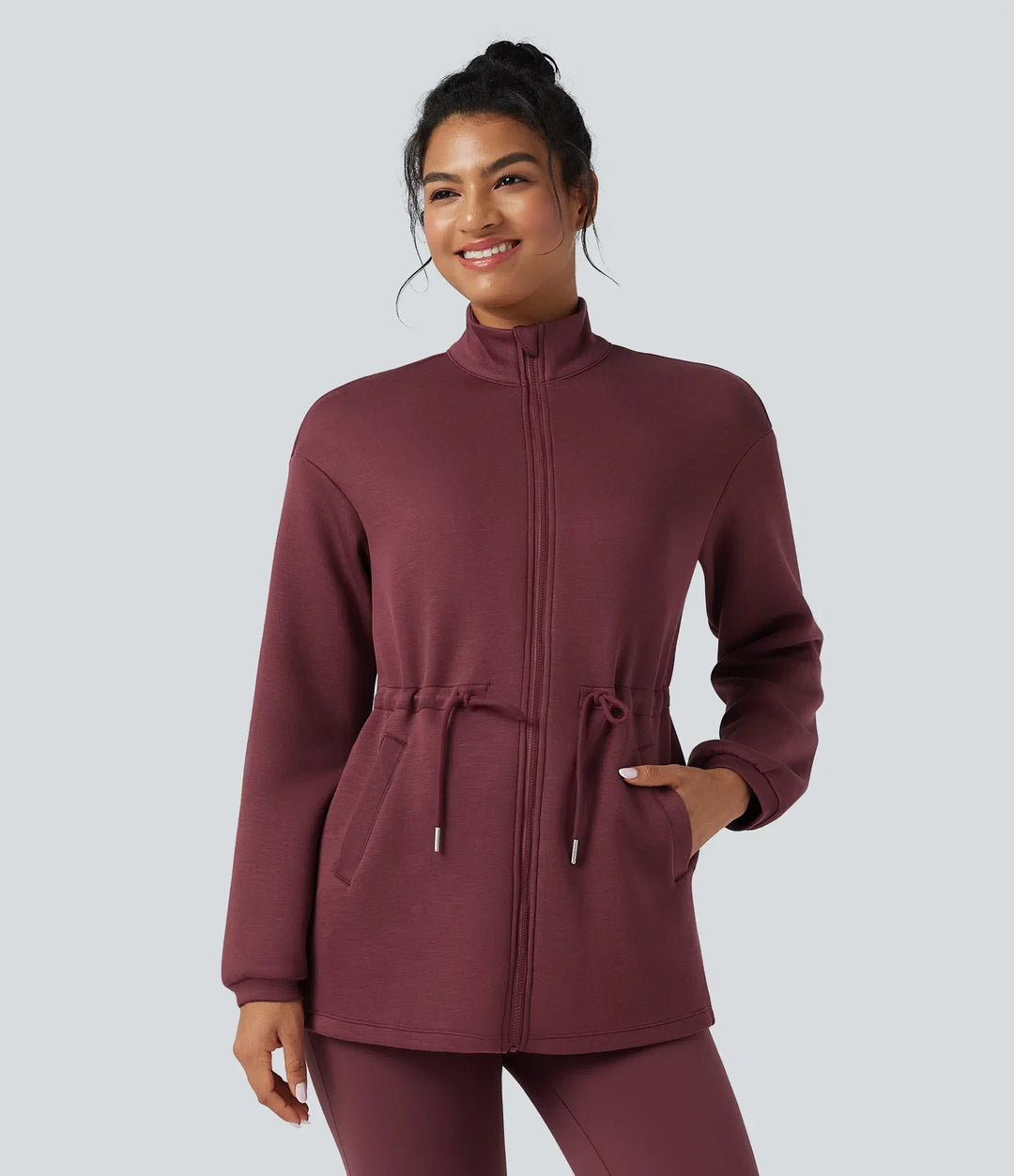 SpacerTek Turtleneck Long Sleeve Drawstring Casual Jacket with Pockets