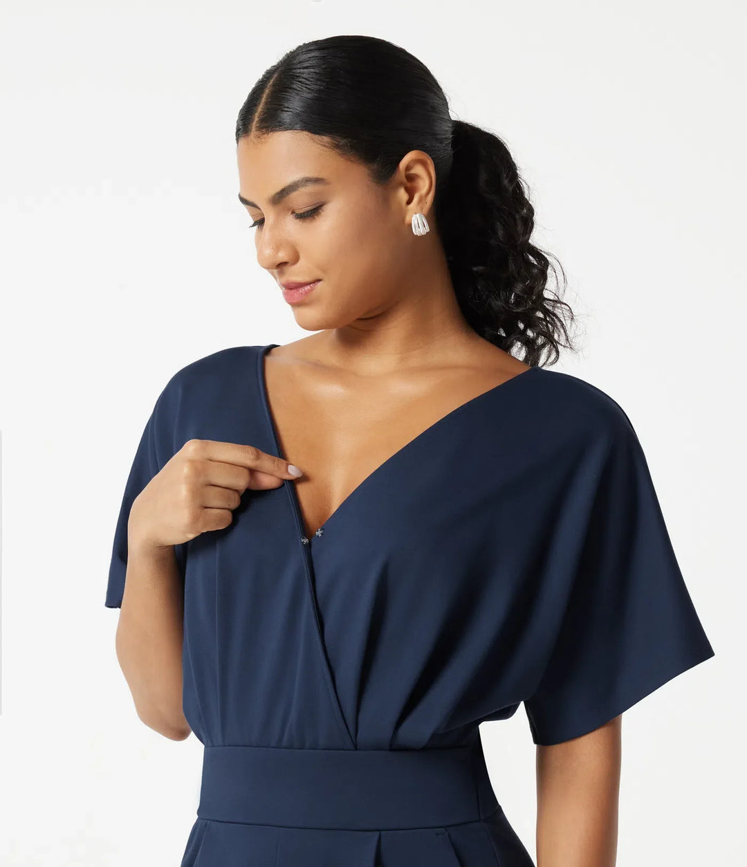 V Neck Short Sleeve Ruched Wide Leg Casual Jumpsuit with Pockets -Easy Peezy Edition