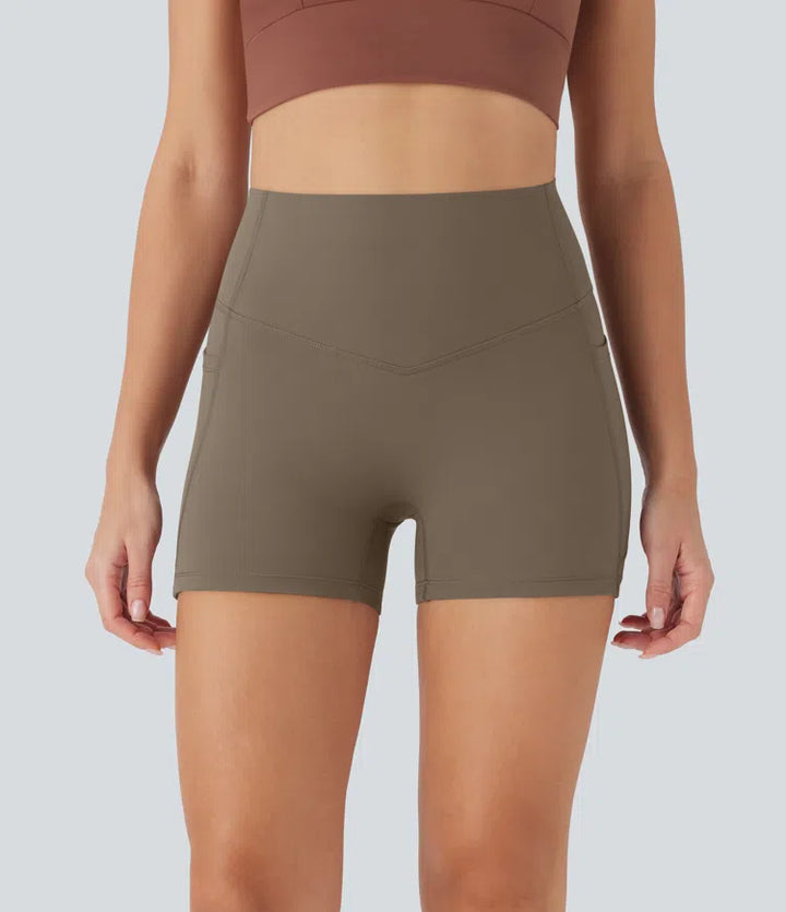 Halara UltraSculpt High Waisted Tummy Control Pocket Shaping Training Biker Shorts 3&