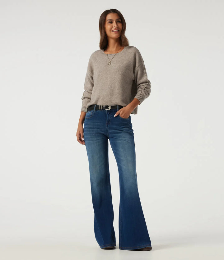 Round Neck Dropped Shoulder Long Sleeve Casual Jumper