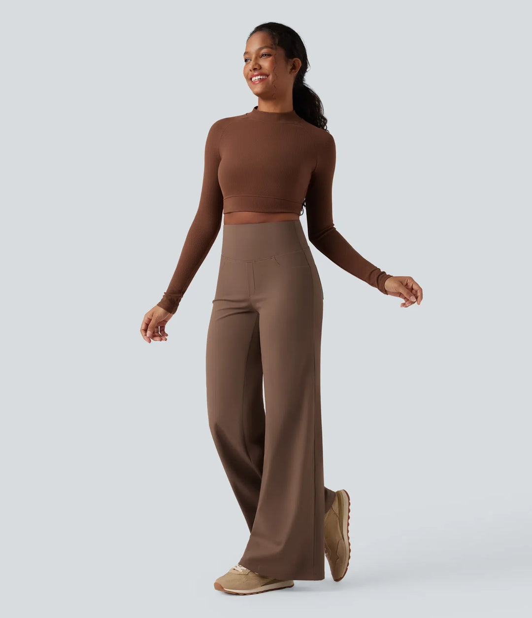 DayStretch High Waisted Tummy Control Wide Leg Baggy Yoga Trousers with Pockets