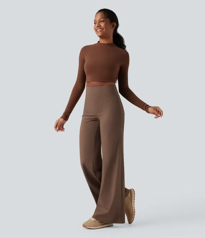 DayStretch High Waisted Tummy Control Wide Leg Baggy Yoga Trousers with Pockets