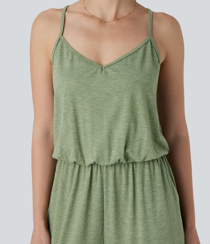 Adjustable &amp; Removable Strap Pocket Wide Leg Jumpsuit