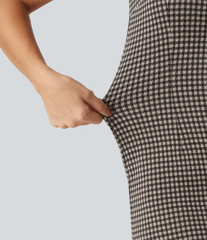 High Neck Sleeveless Bodycon Patterned Midi Work Dress