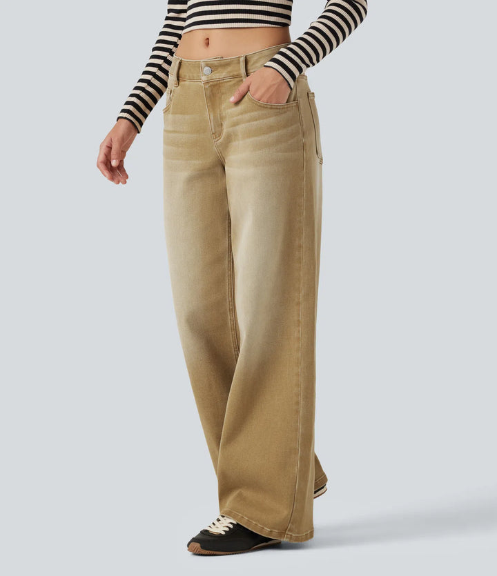 Low Rise Wide Leg colourful Casual Jeans with Pockets