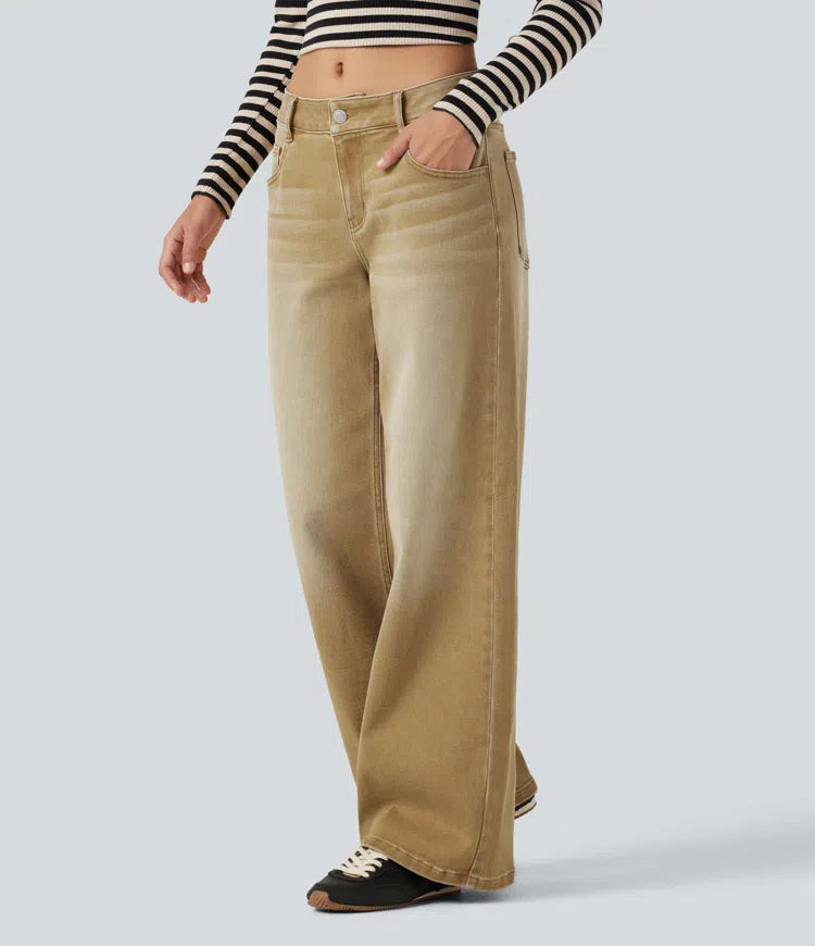 Low Rise Wide Leg colourful Casual Jeans with Pockets