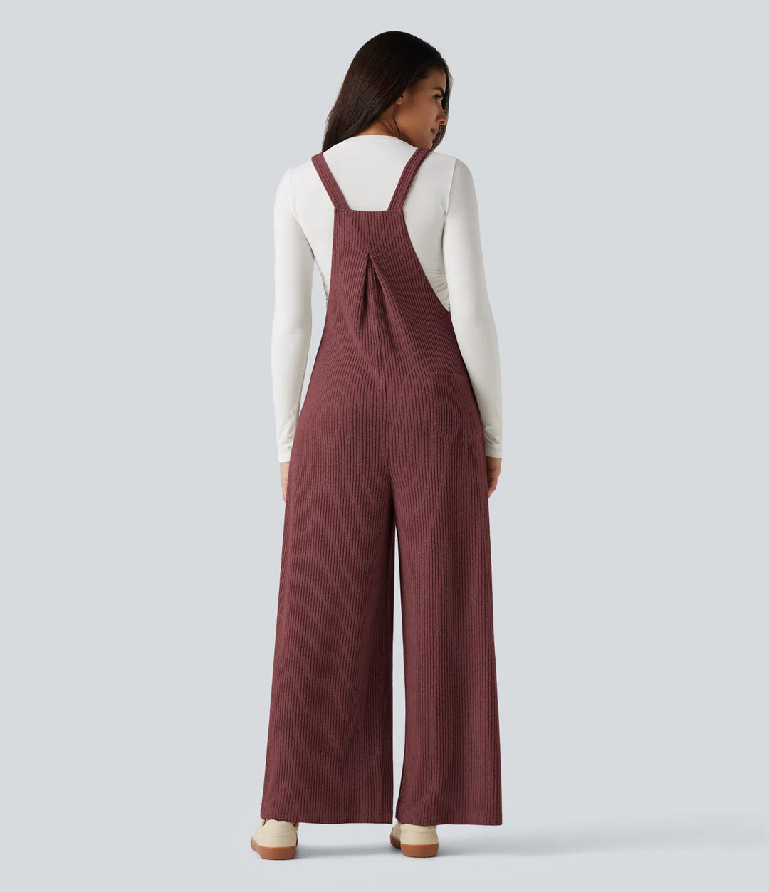 Ribbed Knit Casual Dungarees with Pockets
