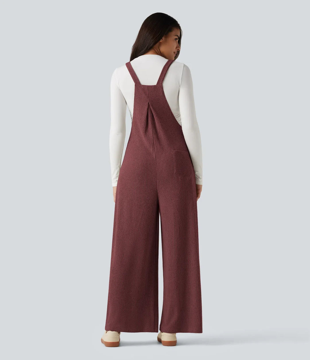 Ribbed Knit Casual Overalls with Pockets