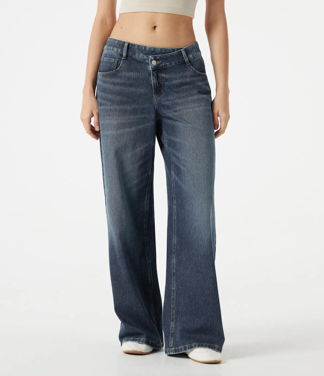 Halara Flex Asymmetric Low Rise Baggy Washed Casual Jeans with Pockets