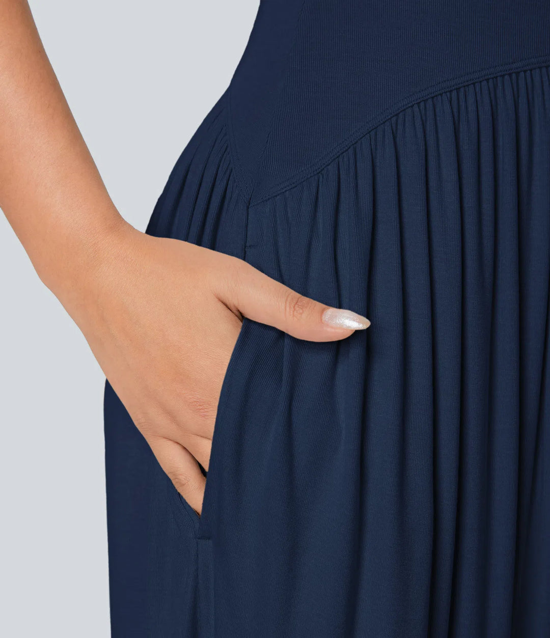 Ribbed Tube Backless Side Pocket Casual Jumpsuit