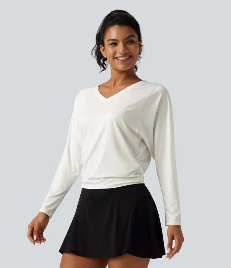Sweetheart Neck Long Sleeve Ruched Yoga Sports Top