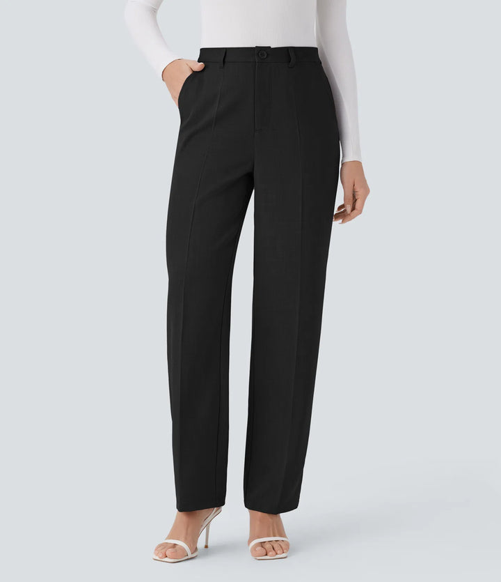 High Waisted Side Pocket Straight Leg Work Trousers