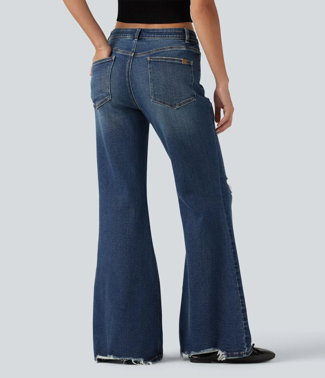 Low Rise Casual Flare Jeans with Pockets