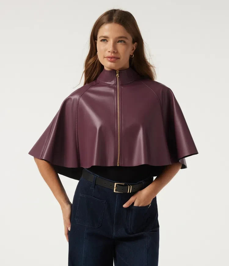 Mock Neck Sleeveless Work Faux Leather Jacket