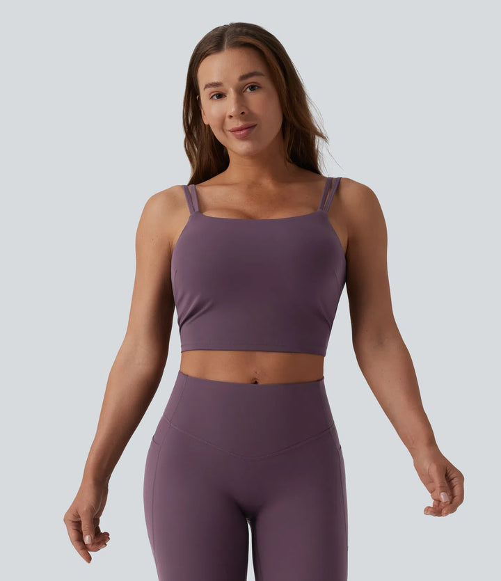 Halara UltraSculpt Double Straps Twisted Backless Cropped Built-in Bra Yoga Tank Top DD-F Cups