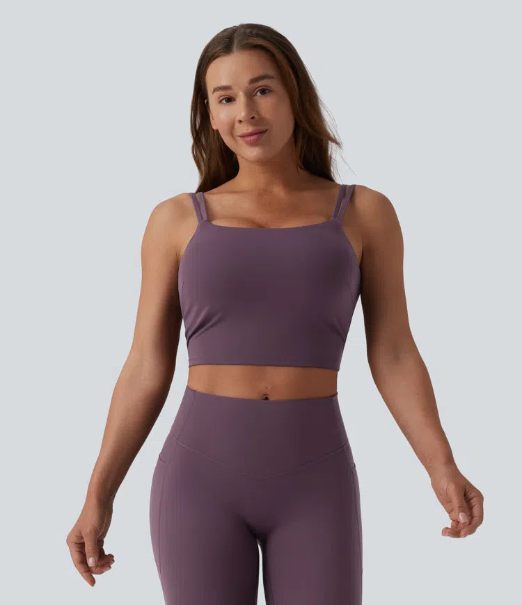 Halara UltraSculpt Double Straps Twisted Backless Cropped Built-in Bra Yoga Tank Top DD-F Cups