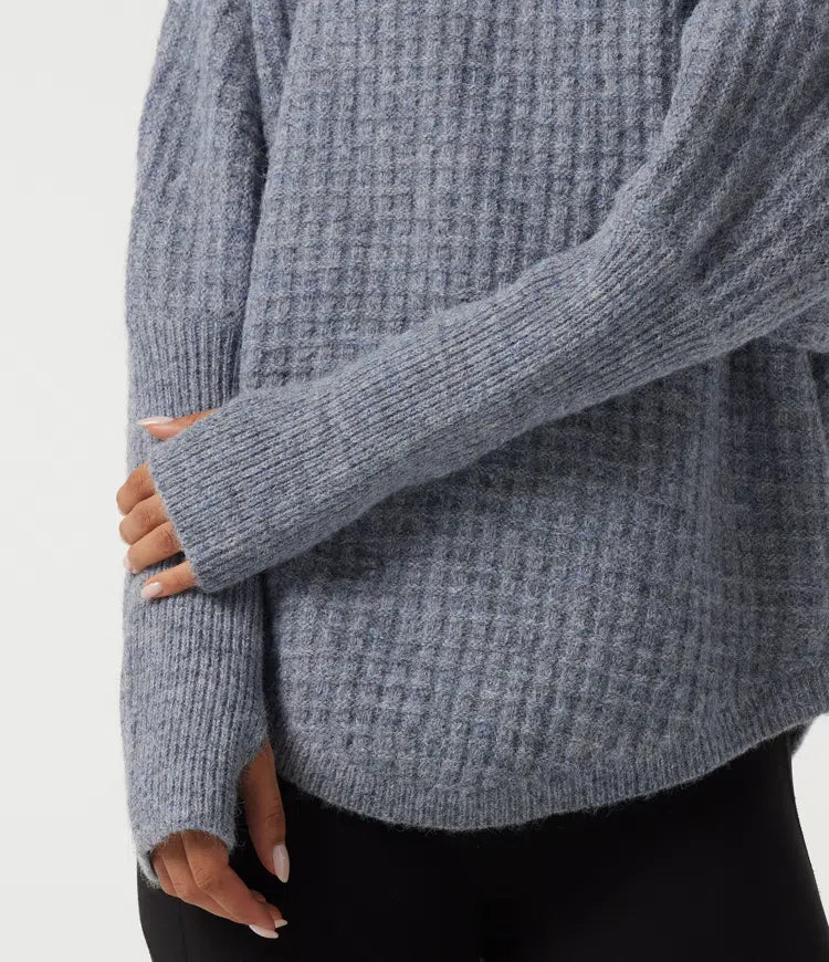 Long Sleeve Curved Hem Casual Jumper with Thumbholes