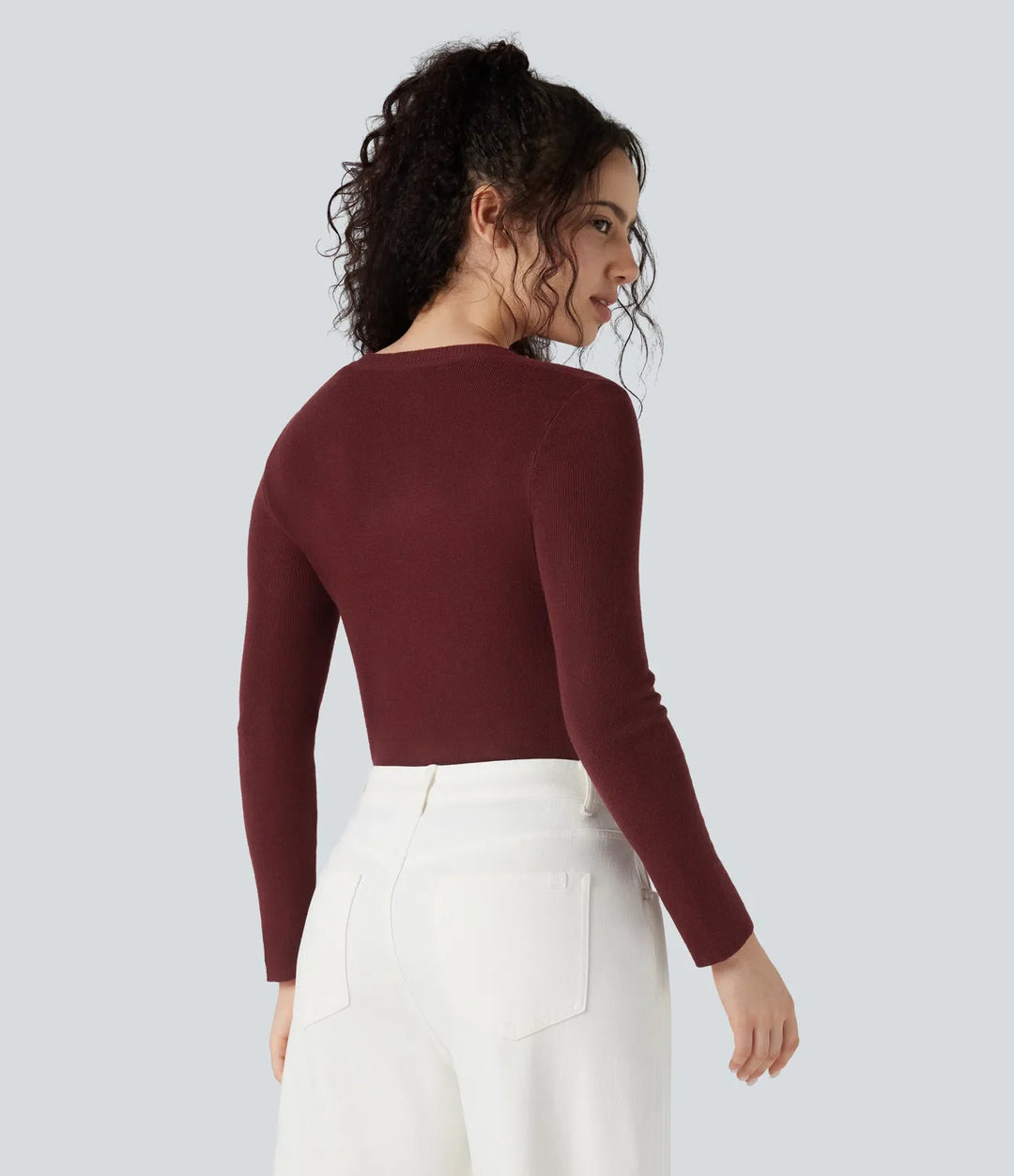 U-Neck Long Sleeve Wool-Blend Casual Jumper