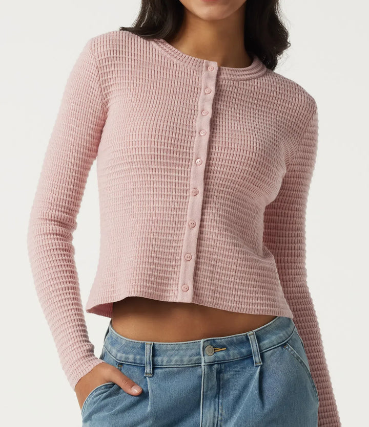 Round Neck Long Sleeve Waffle Workout Cardigan