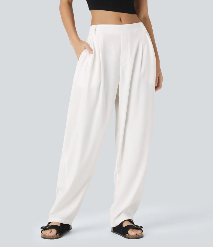 Mid Rise Pocket Barrel Leg Work Trousers