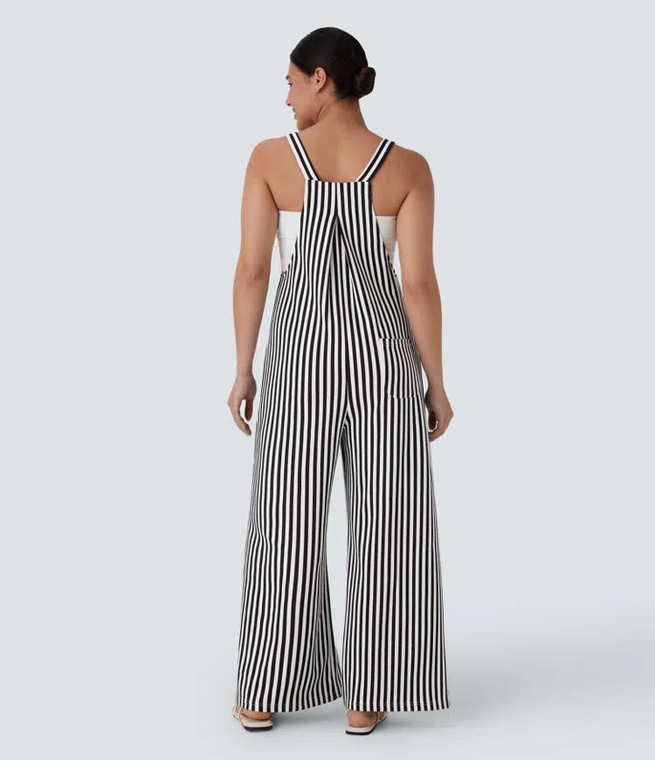 Pockets Stripe Waffle Dungarees