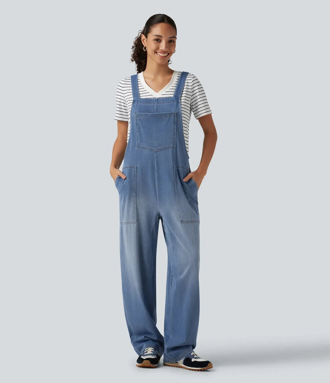 Halara Flex U Neck Sleeveless Barrel Leg Denim Casual Overalls with Pockets