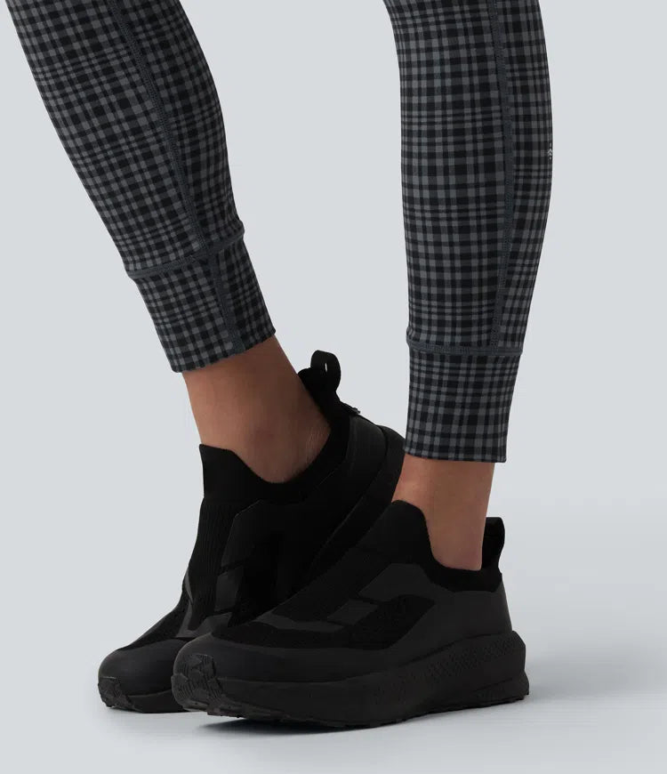 Halara UltraSculpt Check Plaid Print High Waisted Drawstring Yoga Leggings with Pockets