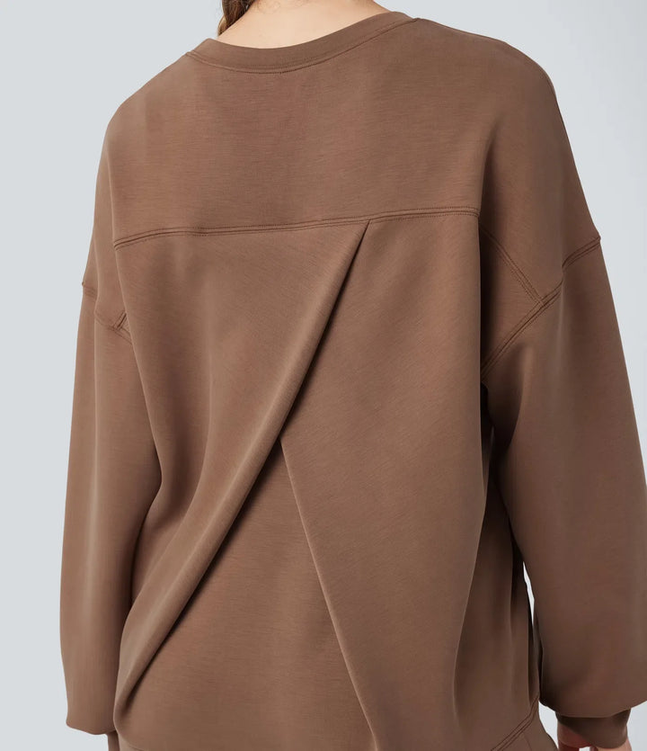 SpacerTek Round Neck Long Sleeve Crossover Back Casual Sweatshirt with Pockets