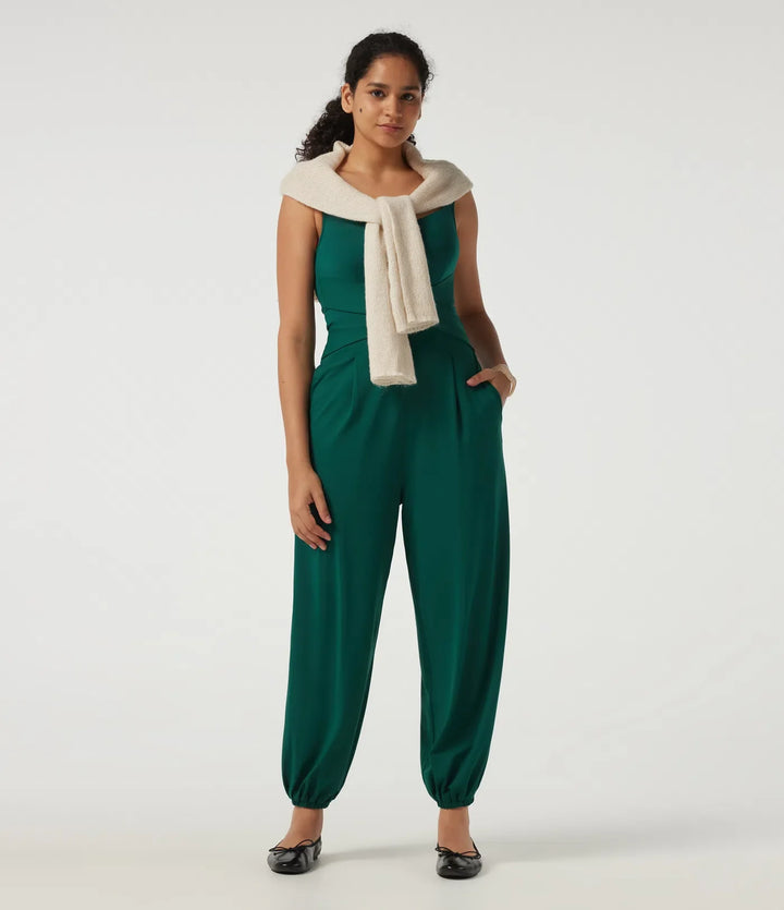 Diamond Collar Sleeveless Casual Jumpsuit with Built-in Bra and Pockets -Easy Peezy Edition