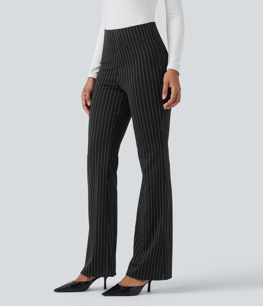Halara Flex High Waisted Striped Work Flared Trousers with Pockets