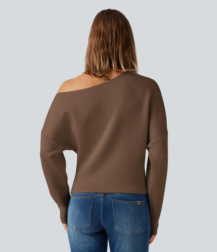 SpacerTek One Shoulder Batwing Long Sleeve Asymmetric Casual Sweatshirts