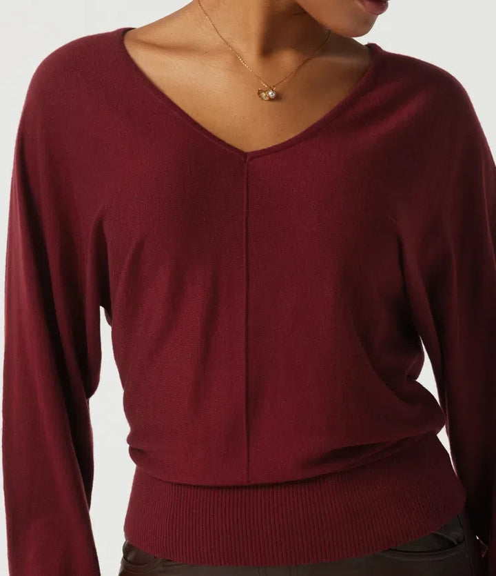 V Neck Batwing Long Sleeve Casual Jumper with Thumbholes