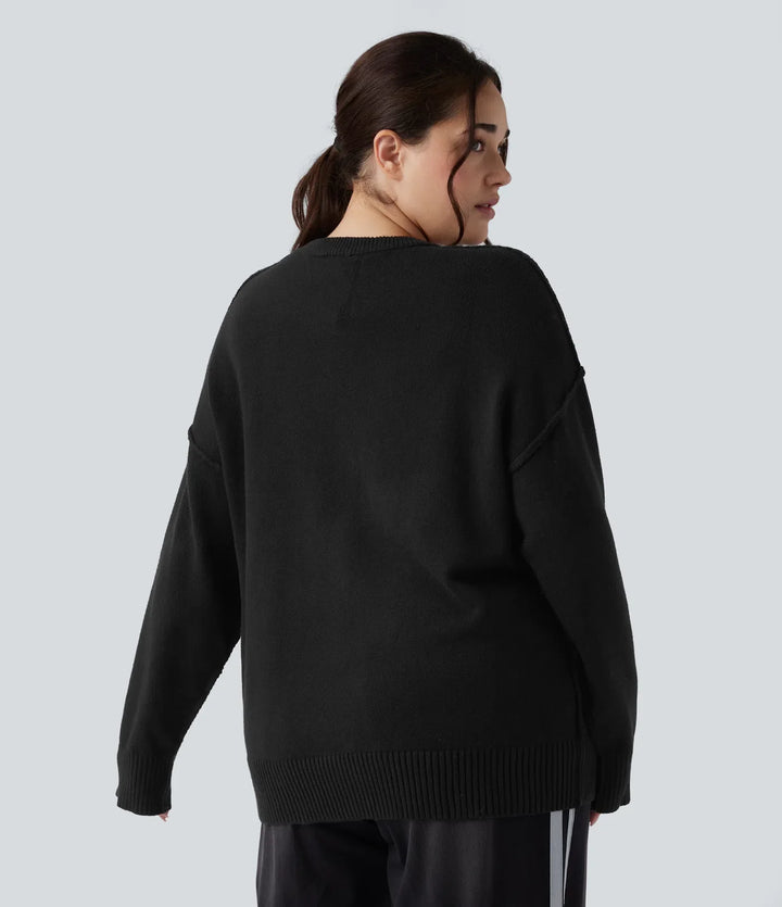 Round Neck Dropped Shoulder Long Sleeve Casual Plus Size Jumper