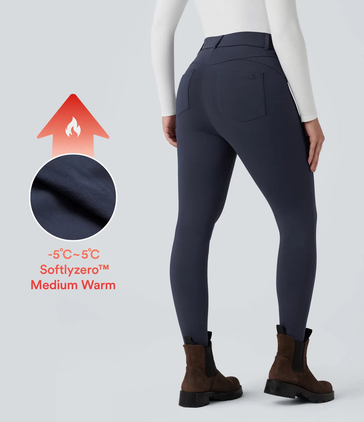 SoftlyZero Plush Thermal High Waisted Casual 7/8 Leggings with Pockets