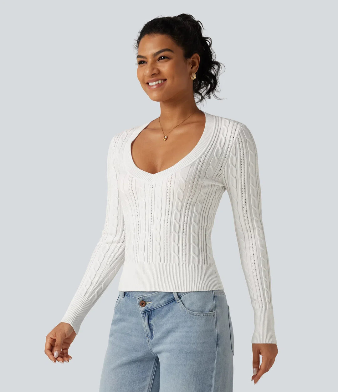 V Neck Long Sleeve Casual Jumper