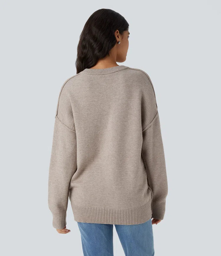 Round Neck Dropped Shoulder Long Sleeve Casual Jumper