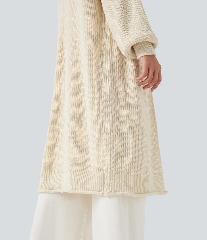 Long Sleeve Open Front Longline Jumper Knit Work Cardigan