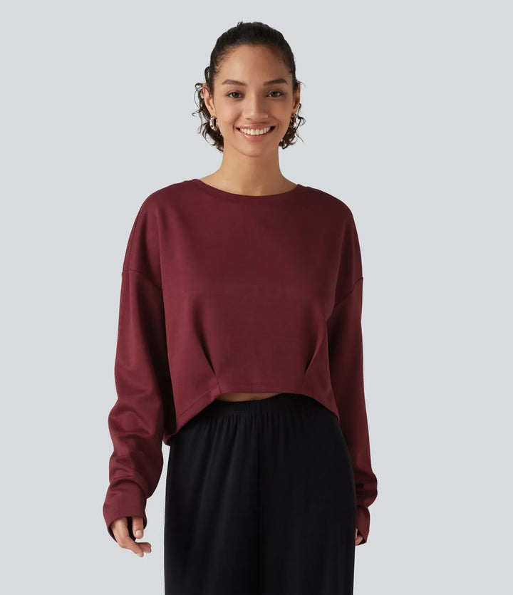 Boat Neck Long Sleeve Ruched Lounge Top